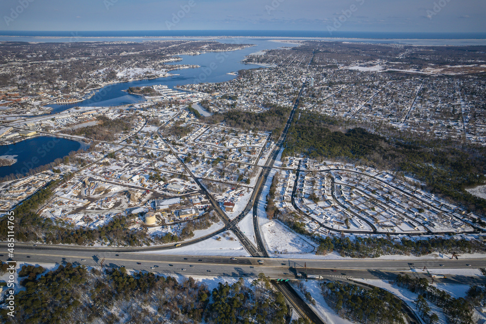 Aerial Drone of Toms River in the Winter