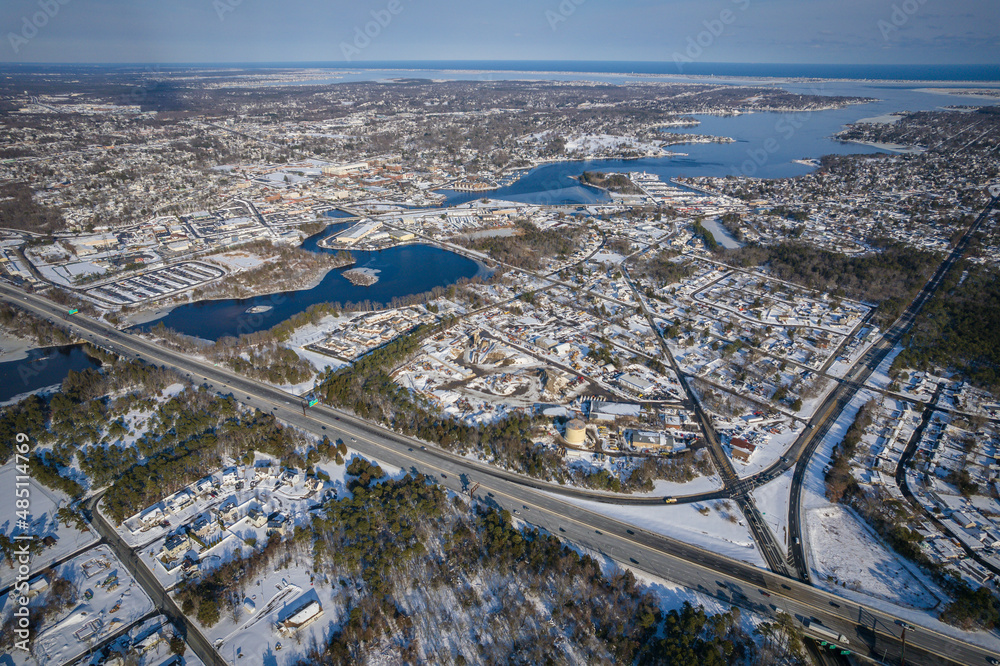 Aerial Drone of Toms River in the Winter