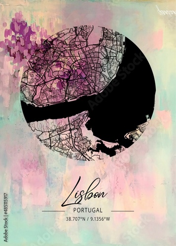 Lisbon Iota Watercolor Map