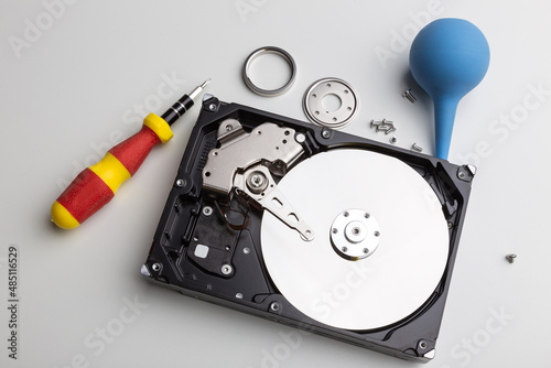 disassembly process of an external hard drive in details photo