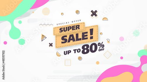 Sale banner template design with geometric background , Big sale special offer up to 80% off. Super Sale, end of season special offer banner. vector illustration.