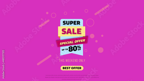 Sale banner template design with geometric background , Big sale special offer up to 80% off. Super Sale, end of season special offer banner. vector illustration.