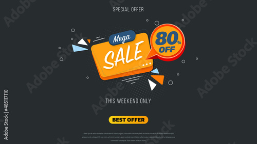 Sale banner template design with geometric background , Big sale special offer up to 80% off. Super Sale, end of season special offer banner. vector illustration.