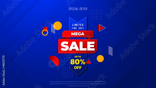 Sale banner template design with geometric background , Big sale special offer up to 80% off. Super Sale, end of season special offer banner. vector illustration.