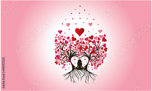 Meditation with love tree, love meditation vector. 
