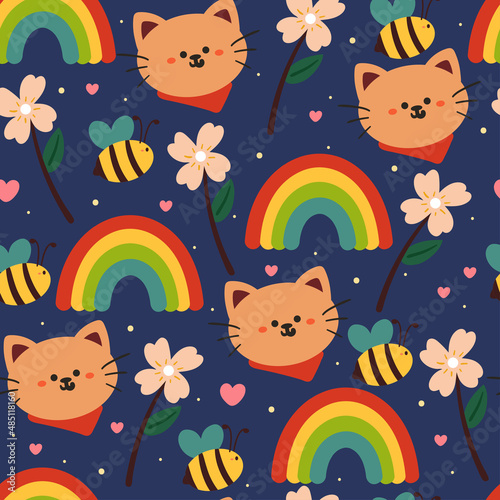 seamless pattern cute cartoon cat and cute stuff. for fabric print, kids wallpaper, gift wrapping paper