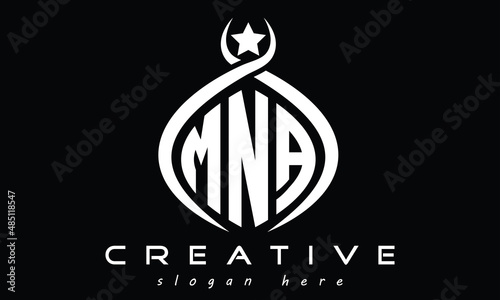 MNA three letters monogram curved initial logo design, geometric oval minimalist modern logo, vector template