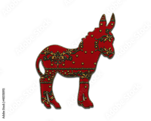 Fototapeta Naklejka Na Ścianę i Meble -  Donkey Animal symbol Indian Red Sari Saree icon logo illustration