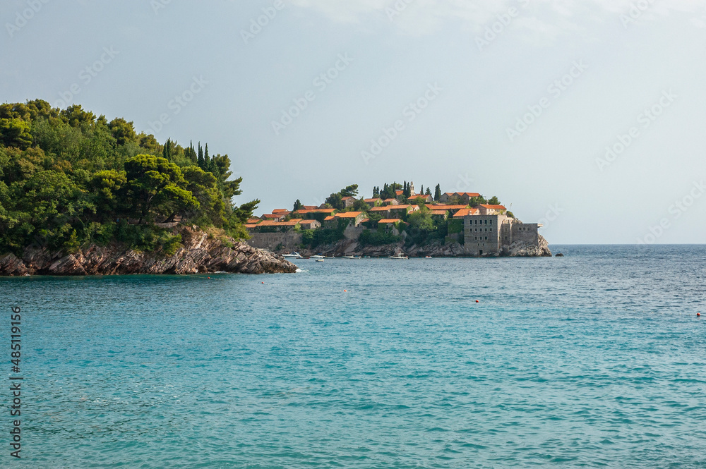 View to Sveti Stefan Island Town and Adriatic Sea, Montenegro