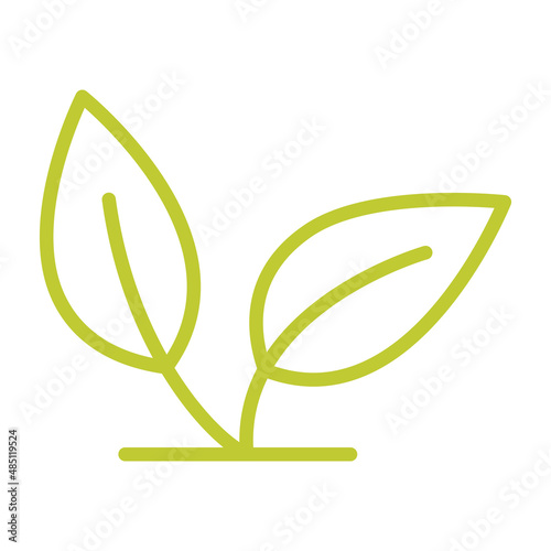 Green leaf. Two leaf in outline style. Ecology icon. Growth leaves