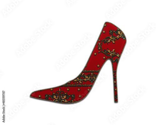 Lady women high heel shoe symbol Indian Red Sari Saree icon logo illustration