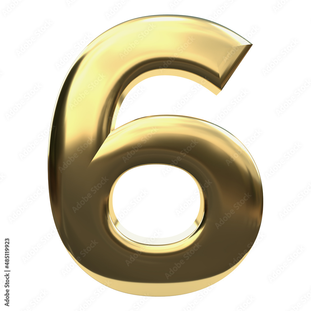 Gold Number illustration 3D metal 6 six Gold Number illustration 3D metal 6 six