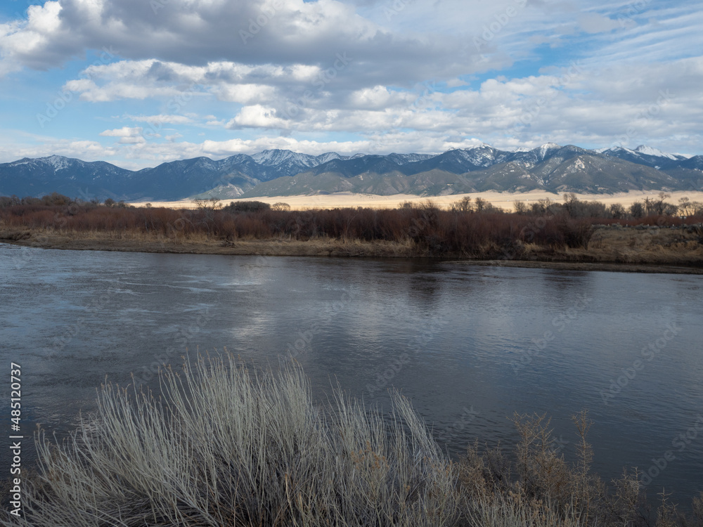 Jefferson River with Tobacco Root Mountains in the Background in Montana