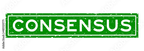 Grunge green consensus word square rubber seal stamp on white background