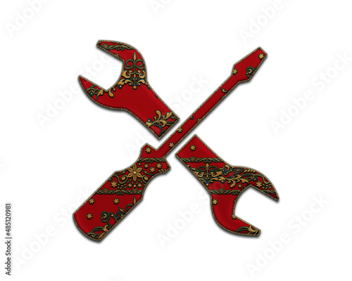 Electrician Mechanic screwdriver symbol Indian Red Sari Saree icon logo illustration