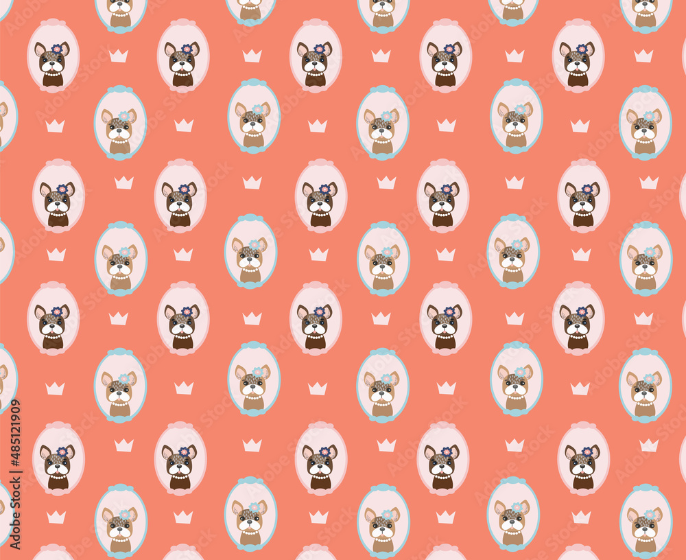 Seamless pattern Kawaii cute bulldog cartoon flat vector element art design. Seamless pattern Kawaii cute bulldog cartoon flat vector element art design.