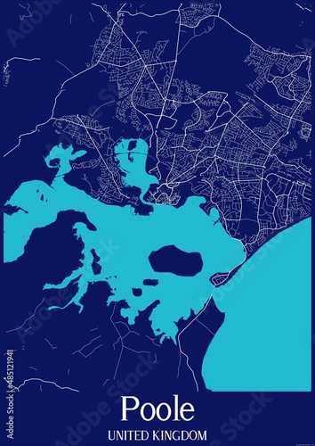 Dark Blue map of Poole United Kingdom. photo