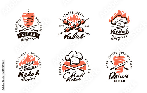 Set of Kebab, BBQ labels. Design elements for logo, badge, emblem, restaurant menu, flyer