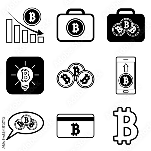 Bitcoin Flat Icon Set Isolated On White Background