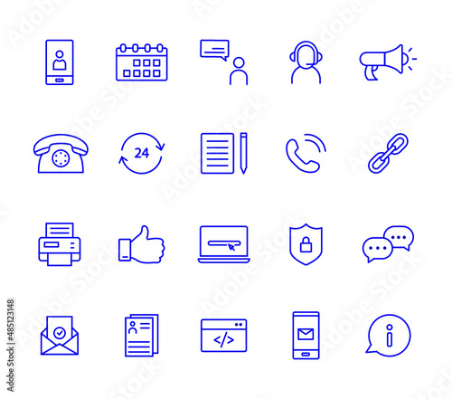 Contact us line icon set. Email thin outline icon address web mail flat calendar vector pictogram call contact us