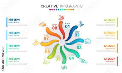 Infographics element design for 8 option, can be used for Business concept steps or processes, Data visualization.