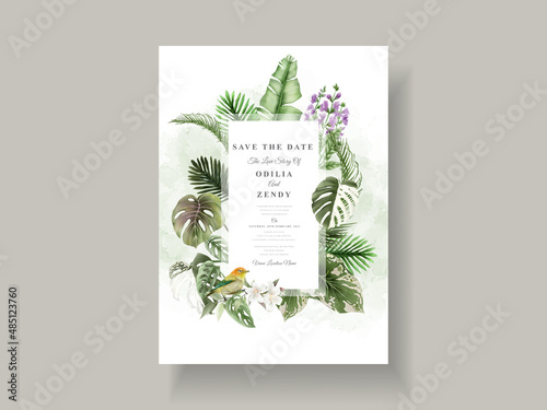 Beautiful floral tropical wedding invitation card