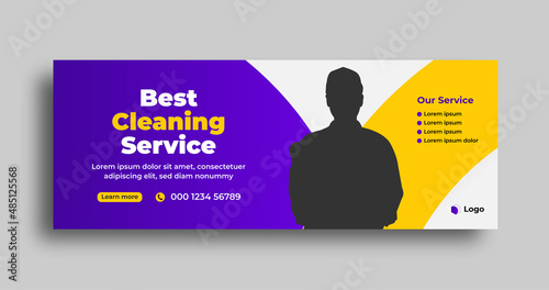 Cleaning service business promotion social media web banner template design. Wash, clean, Housekeeping or repair service marketing banner with abstract background.