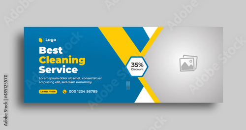 Cleaning service business promotion social media web banner template design. Wash, clean, Housekeeping or repair service marketing banner with abstract background.