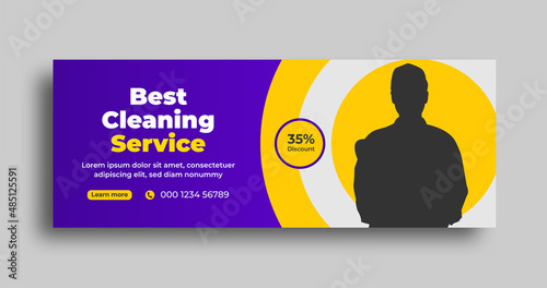 Cleaning service business promotion social media web banner template design. Wash, clean, Housekeeping or repair service marketing banner with abstract background.