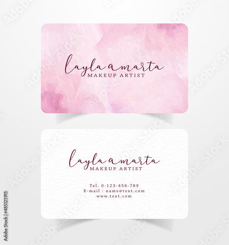 Business card with pink brushstrokes watercolor template