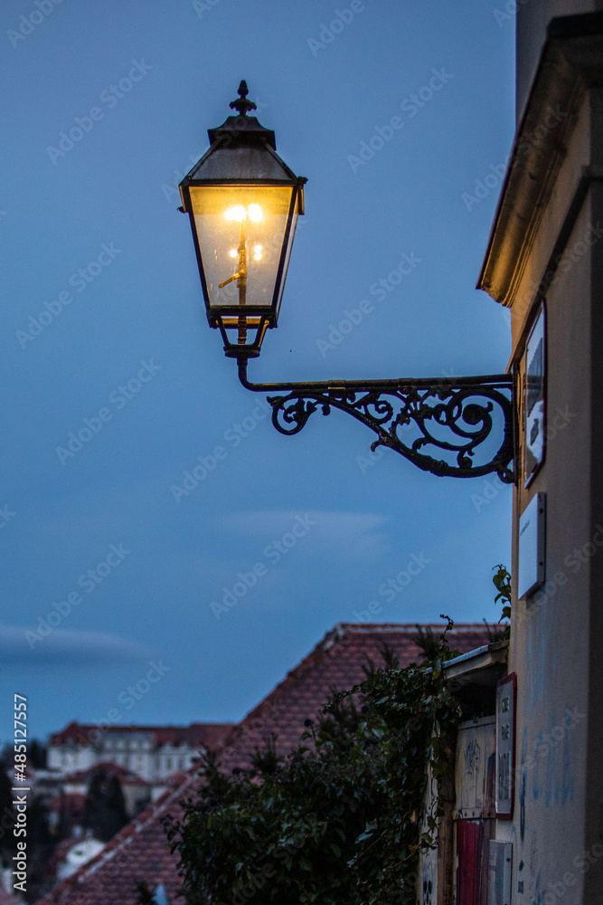 Zagreb, Croatia – February 2021. Tourist center of the medieval center of the Croatian capital, with historic gas lamps
