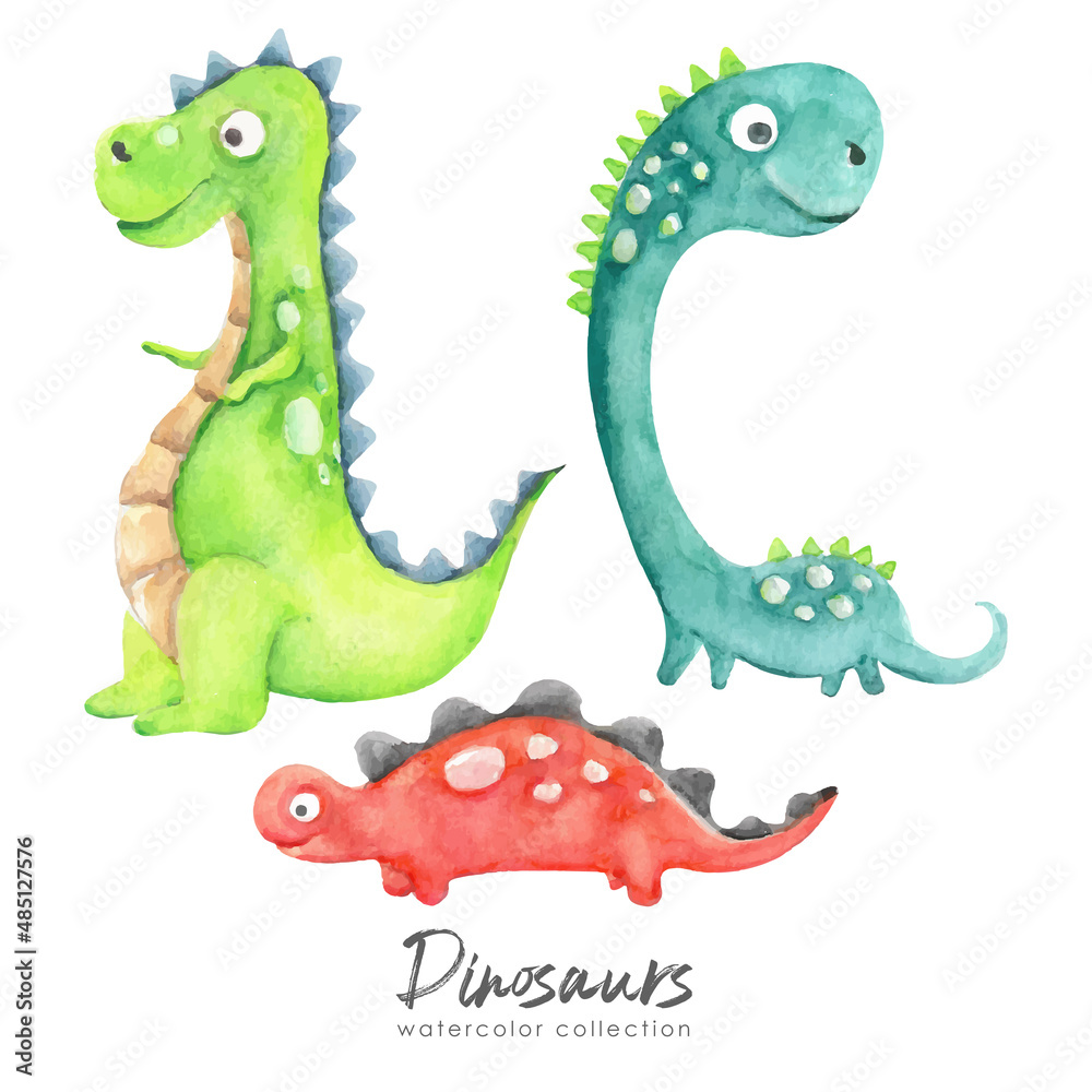 Fototapeta premium Dinosaurs funny cartoon watercolor collection