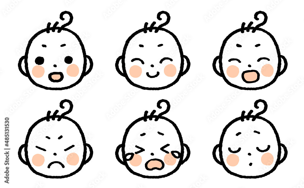 赤ちゃんの表情イラストセット（単色）
