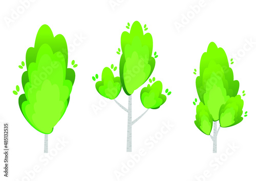 Set of three. tree abstract Nature illustration. isolated white background.