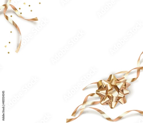 手描きのオシャレで豪華なプラチナゴールドリボンのフレームイラスト素材
