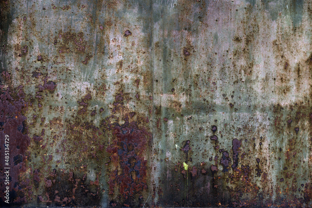 stalowa ściana z korozja jako tekstura na tło. skorodowany metal.  - obrazy, fototapety, plakaty 