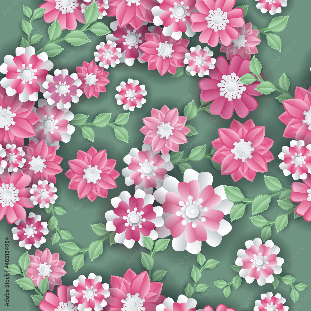 Blooming spring flowers and leaves paper craft 