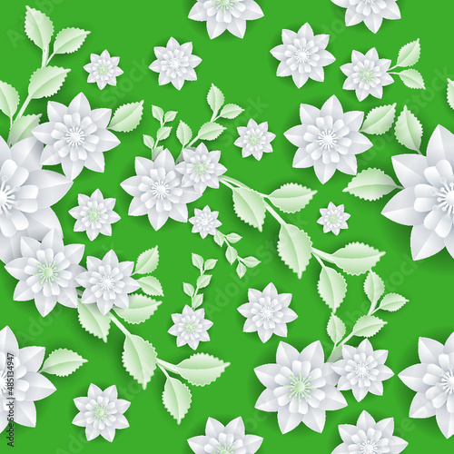Blooming spring flowers and leaves paper craft 
