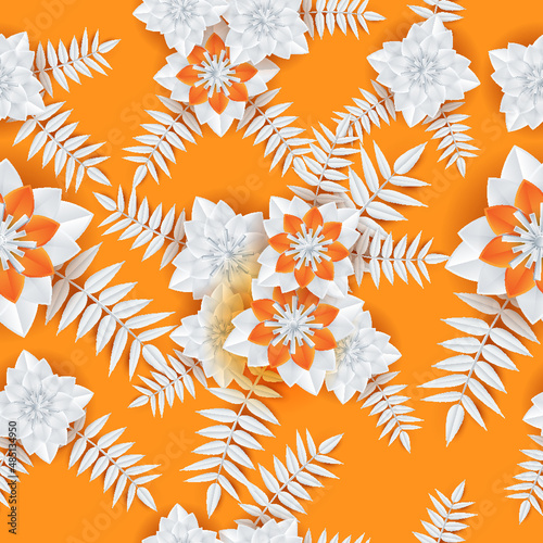 Blooming spring flowers and leaves paper craft 