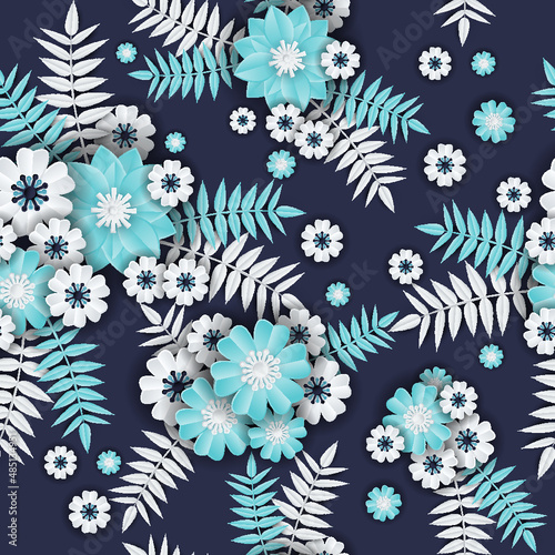 Blooming spring flowers and leaves paper craft 