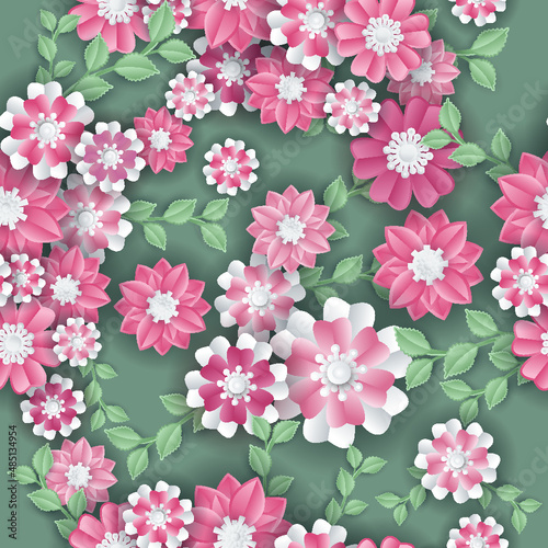 Blooming spring flowers and leaves paper craft 
