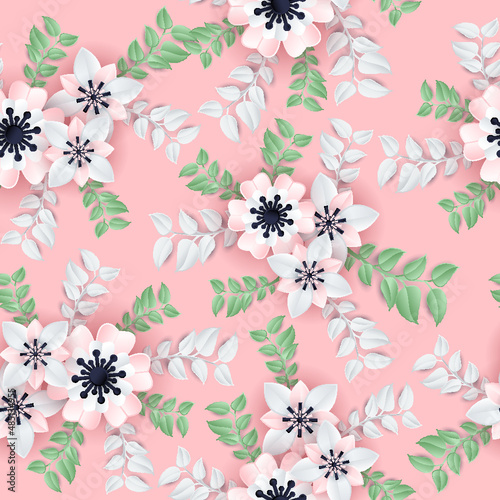 Blooming spring flowers and leaves paper craft 