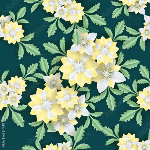 Blooming spring flowers and leaves paper craft 