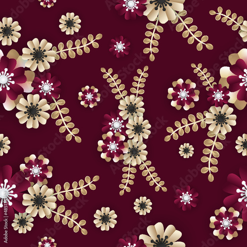 Blooming spring flowers and leaves paper craft 