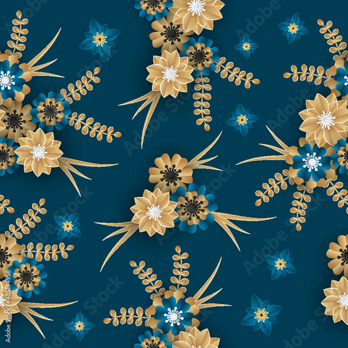 Blooming spring flowers and leaves paper craft 