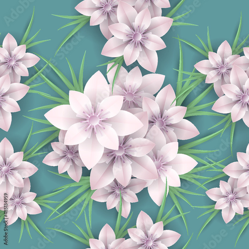 Blooming spring flowers and leaves paper craft 