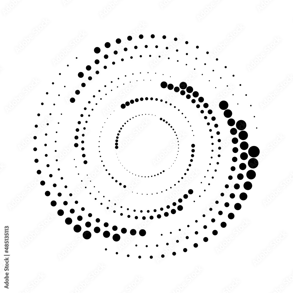 Halftone dots in circle form. Round logo or icon. Vector dotted illustration as design element