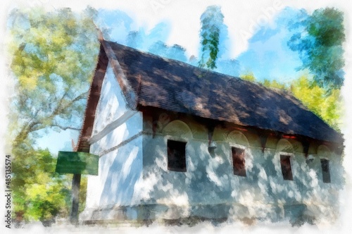 ancient architecture in northern Thailand watercolor style illustration impressionist painting.