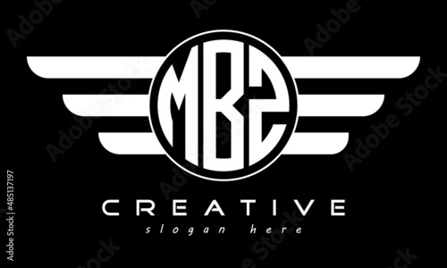 MBZ three letter monogram type circle letter logo with wings vector template. photo