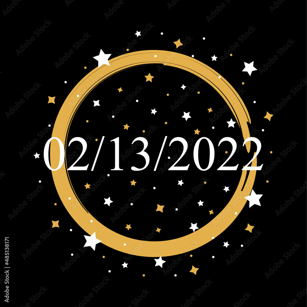 American Date 02/13/2022 Vector On Black Background With Gold and White Stars